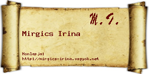 Mirgics Irina névjegykártya